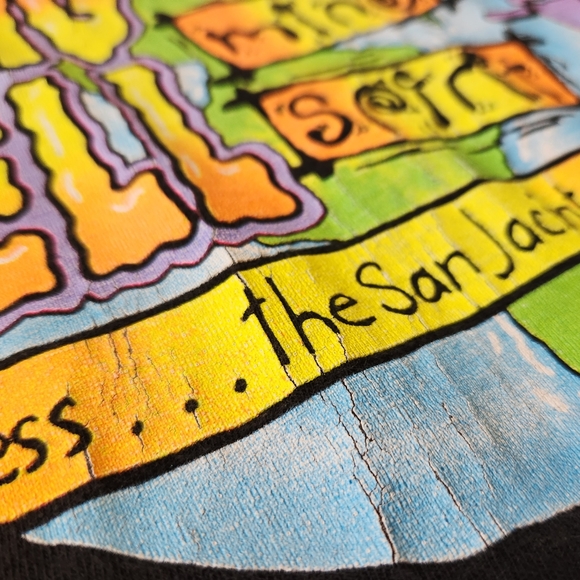 Vintage 80s 90s Neon Graphic San Jacinto College Texas Tee T-Shirt - Picture 3 of 7